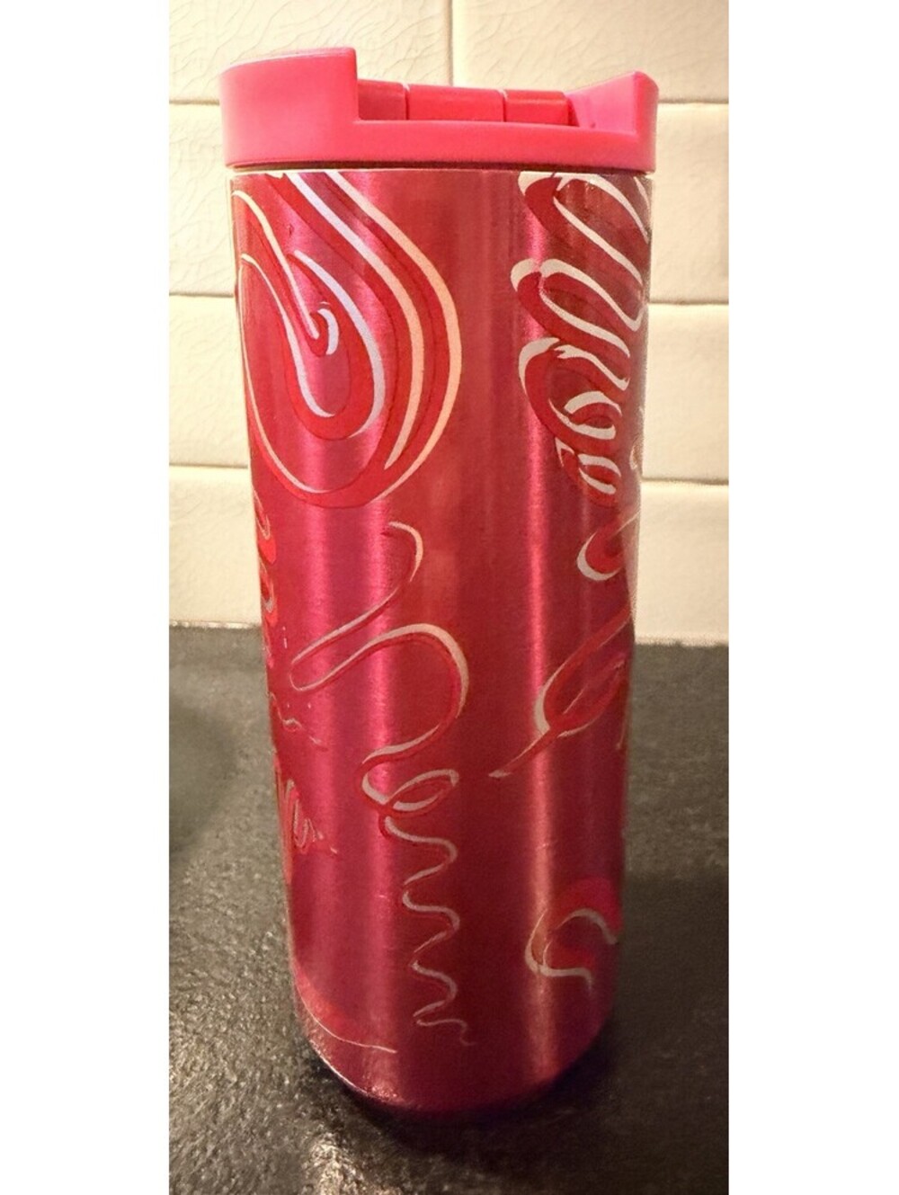 Starbucks 2023 Pink Red Silver Ribbon Stainless Steel Tumbler 12 Oz. - Picture 3 of 7